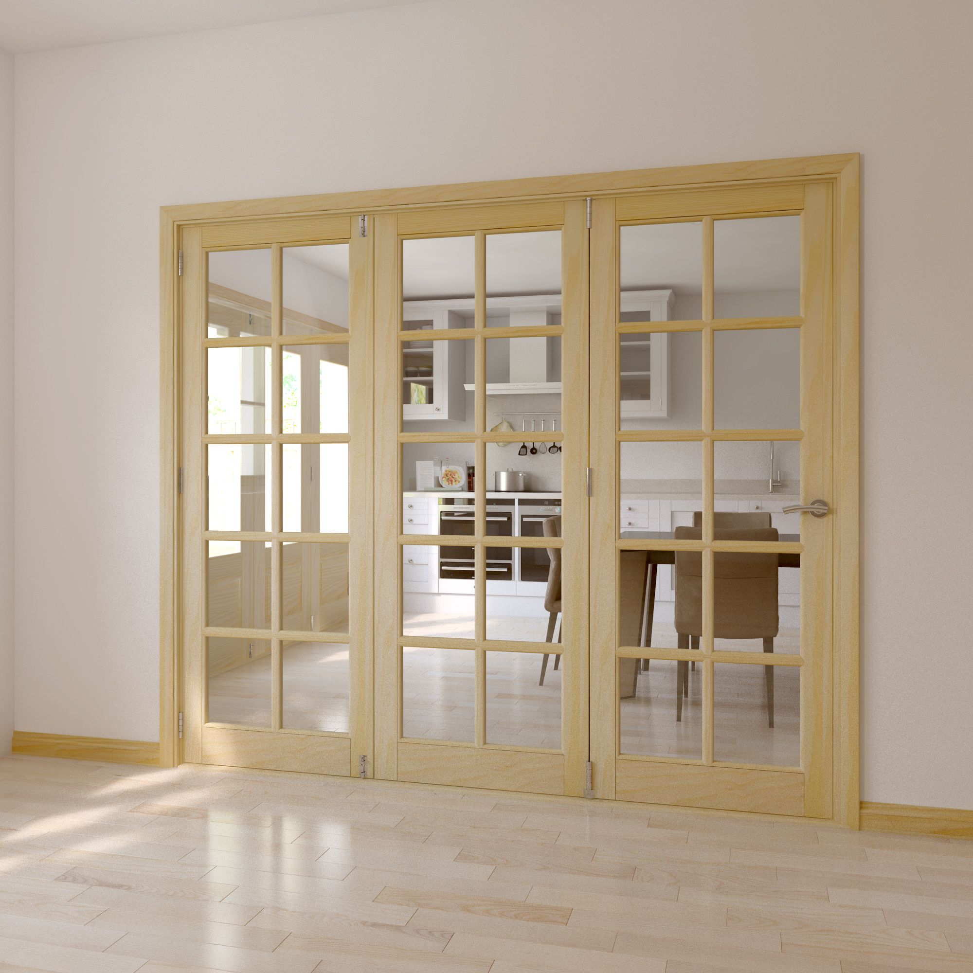 10 Lite Clear Glazed Classic Clear pine Internal Folding Tri-fold Door set, (H)2035mm (W)2146mm