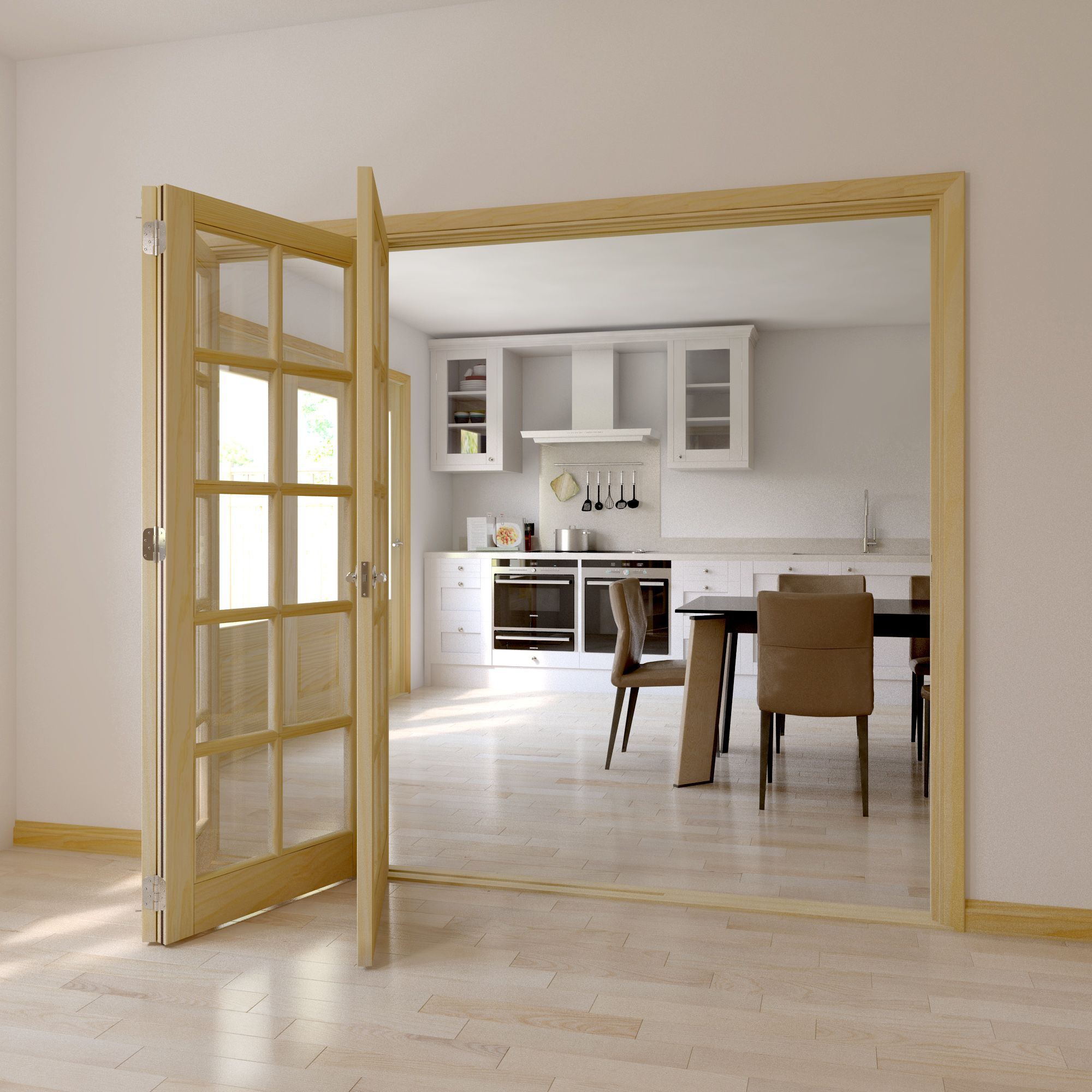 10 Lite Clear Glazed Classic Clear pine Internal Folding Tri-fold Door set, (H)2035mm (W)2146mm