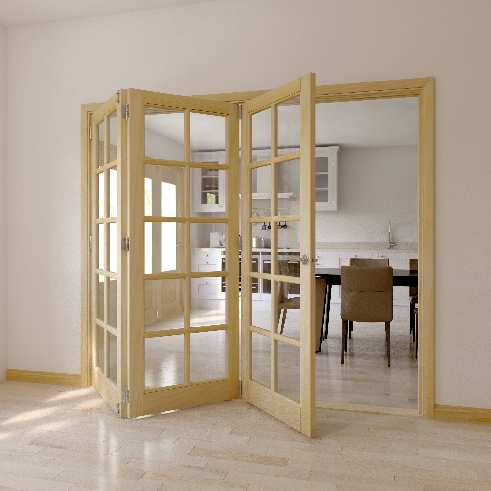 10 Lite Clear Glazed Classic Clear pine Internal Folding Tri-fold Door set, (H)2035mm (W)2146mm