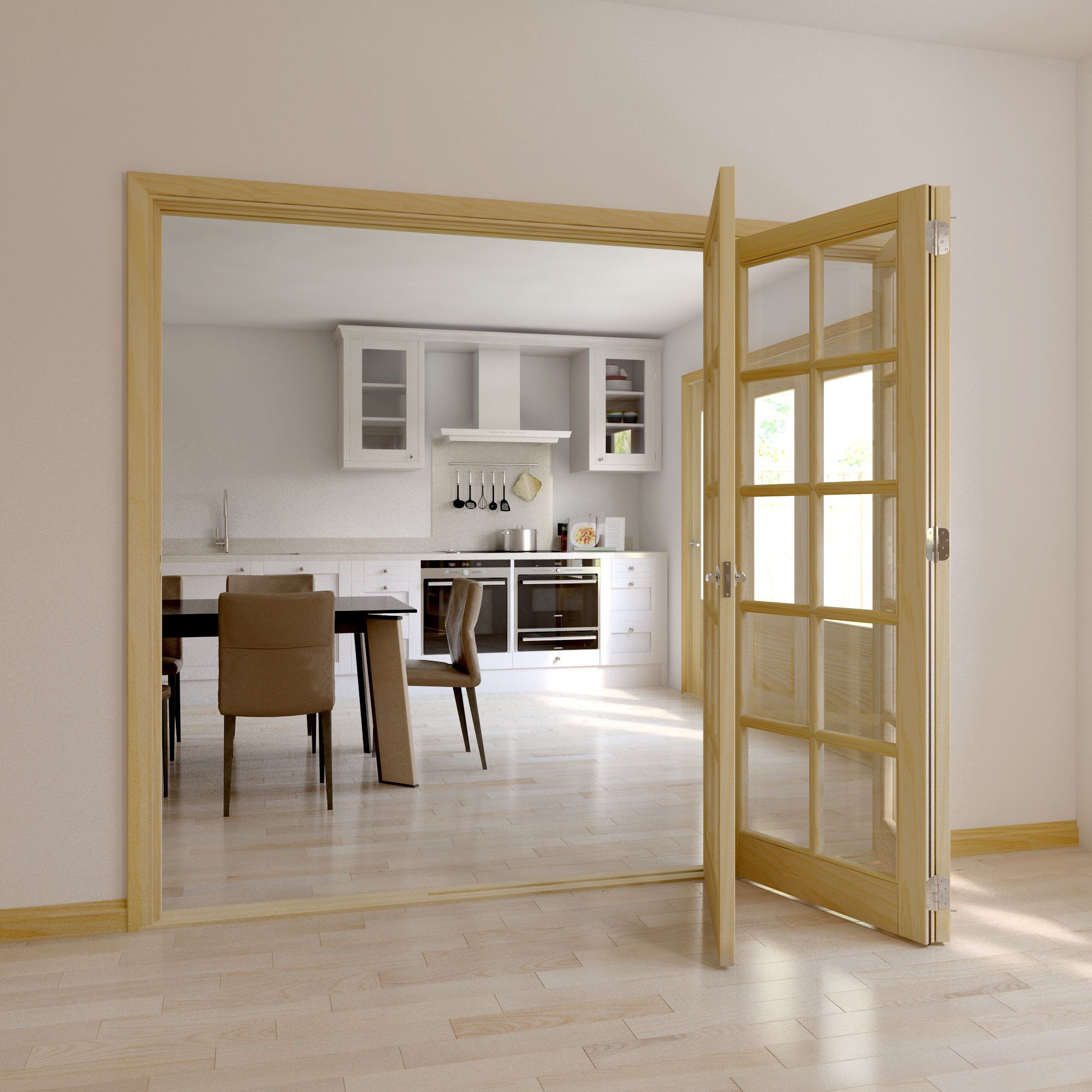 10 Lite Clear Glazed Classic Clear pine Internal Folding Tri-fold Door set, (H)2035mm (W)2374mm