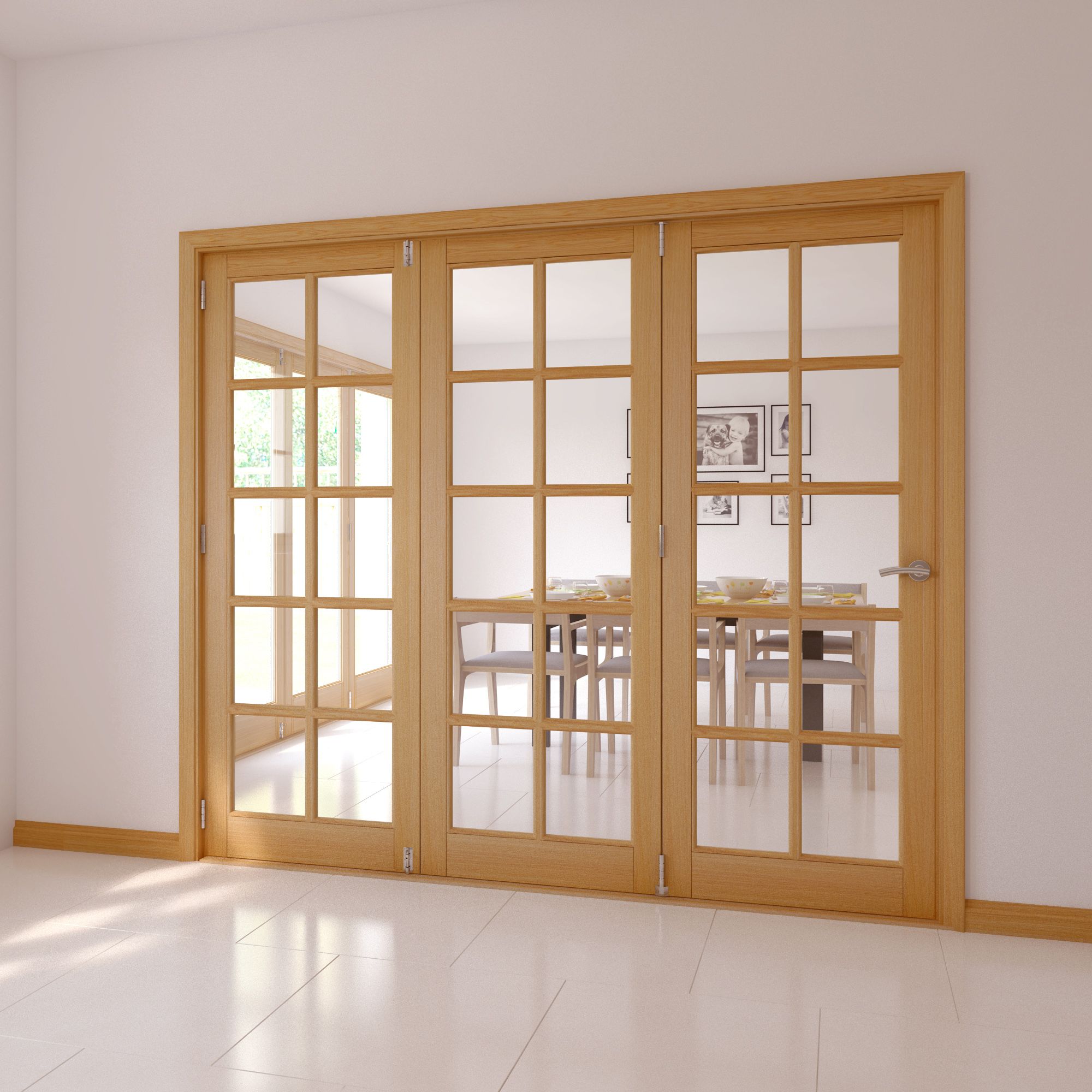 10 Lite Clear Glazed Oak veneer Internal Folding Tri-fold Door set, (H)2035mm (W)2146mm