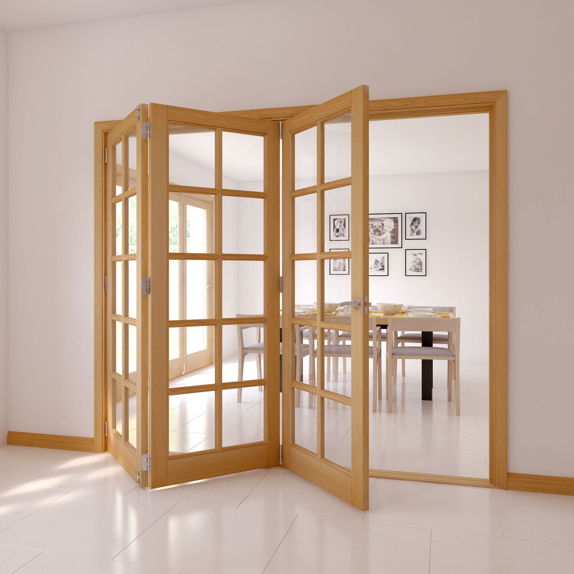 10 Lite Clear Glazed Oak veneer Internal Folding Tri-fold Door set, (H)2035mm (W)2146mm