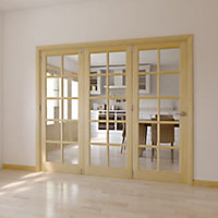 10 Lite Glazed Clear pine Internal Tri-fold Door set, (H)2035mm (W)2374mm