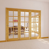 10 Lite Glazed Knotty pine Internal Tri-fold Door set, (H)2035mm (W)2146mm