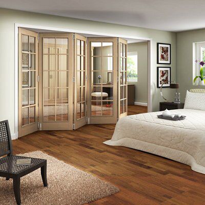 10 panel Clear Glazed Hardwood Oak veneer Internal Folding Door set, (H)1981mm (W)2440mm