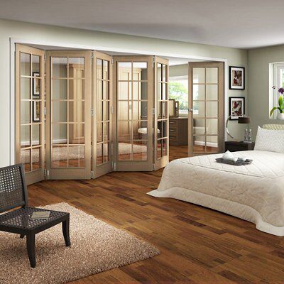 10 panel Clear Glazed Hardwood Oak veneer Internal Folding Door set, (H)1981mm (W)3050mm