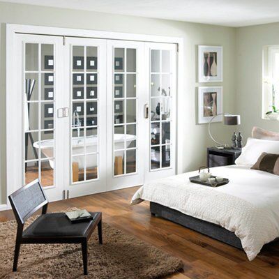 10 panel Clear Glazed White Woodgrain effect Internal Folding Door set, (H)1981mm (W)2440mm