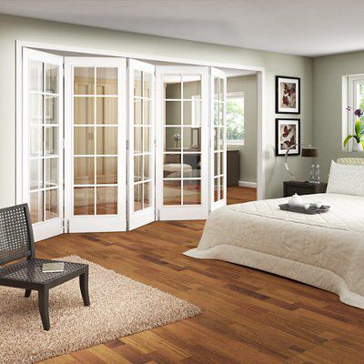 10 panel Clear Glazed White Woodgrain effect Internal Folding Door set, (H)1981mm (W)3050mm