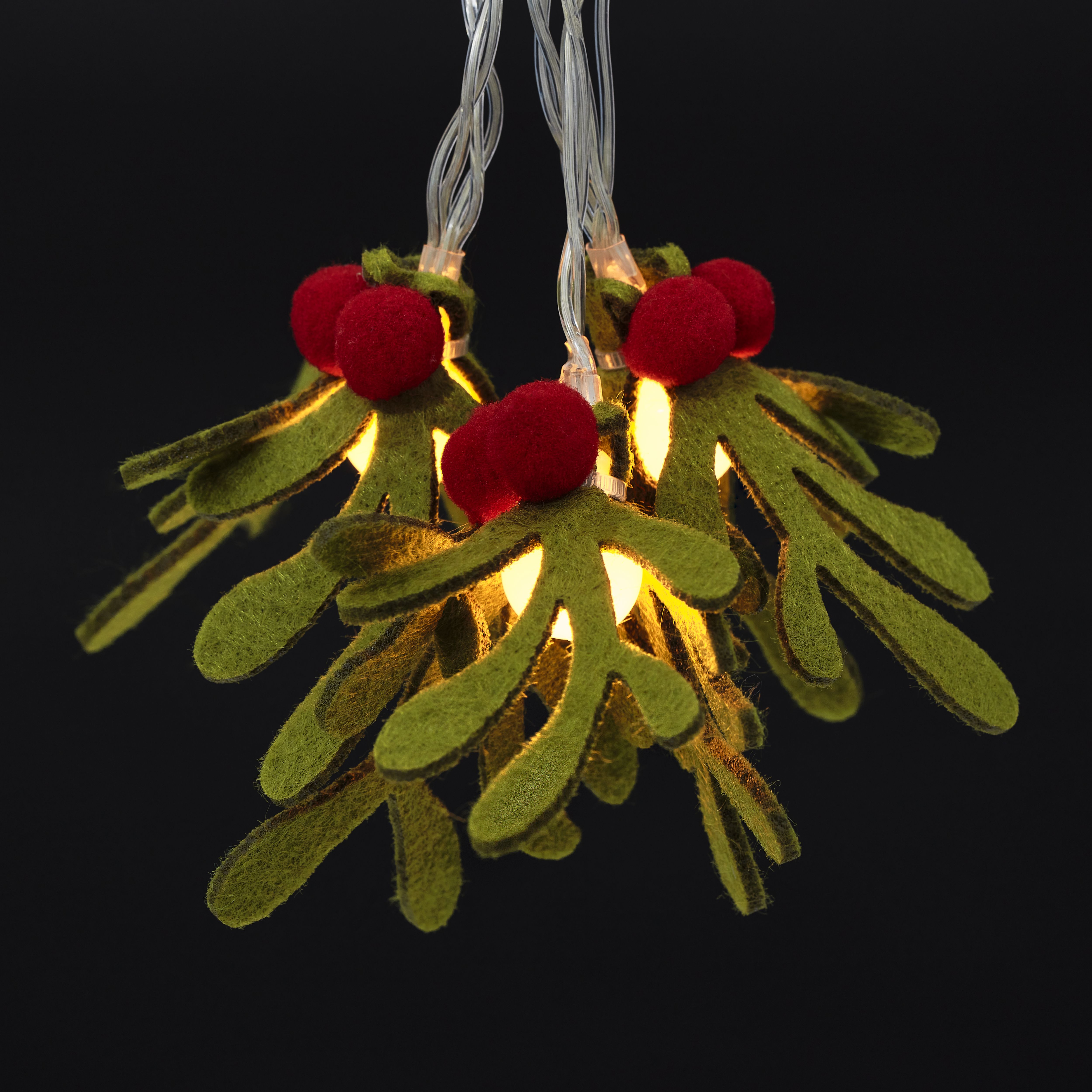 10 Warm white Mistletoe LED String lights With timer function Clear cable