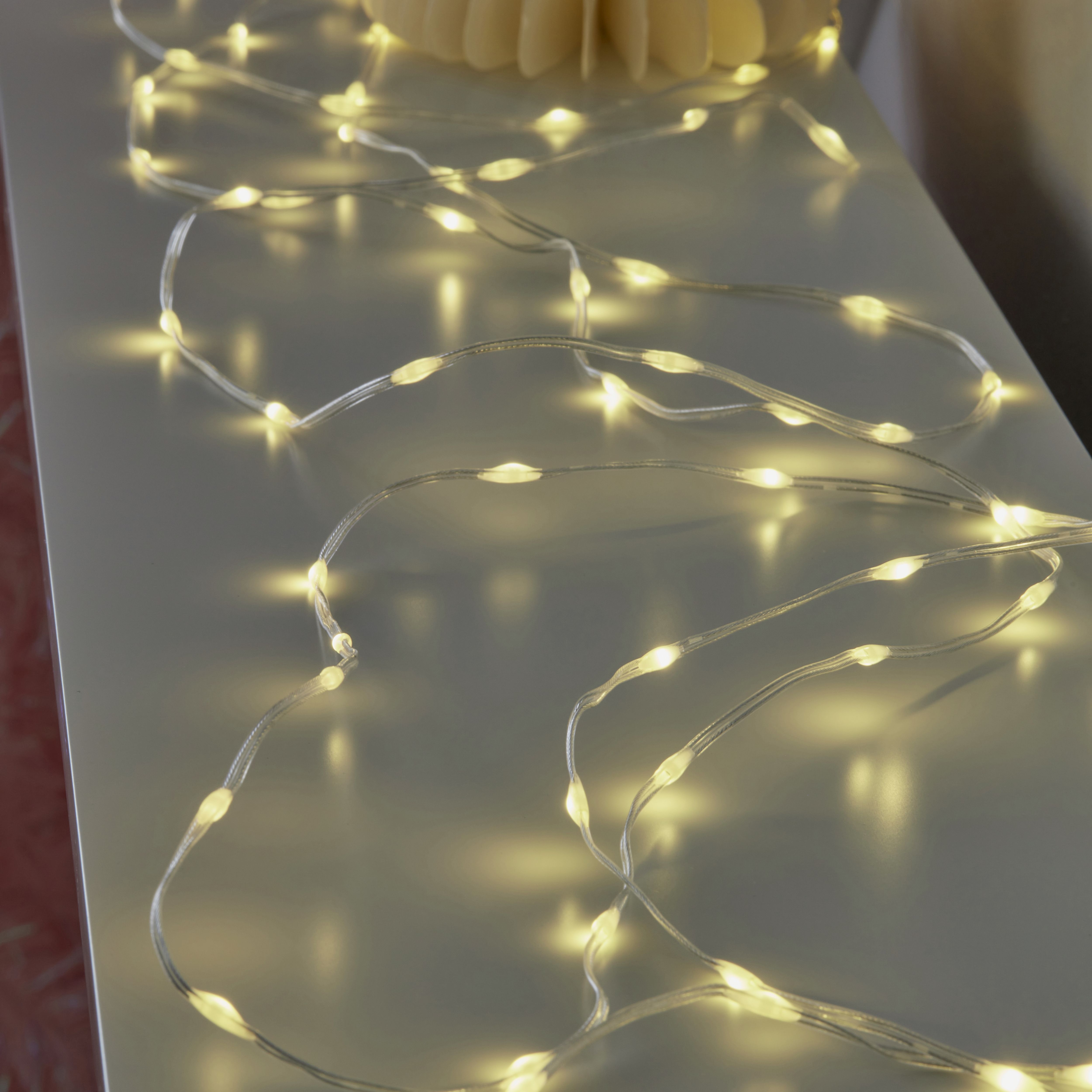 100 Warm white LED String lights With timer function Clear cable
