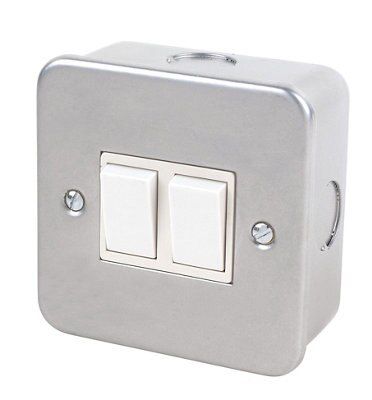 10A Grey Double 2 way Metal-clad switch with White inserts