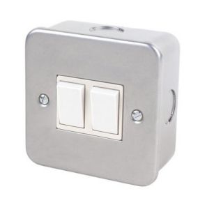 10A Grey Double 2 way Metal-clad switch with White inserts