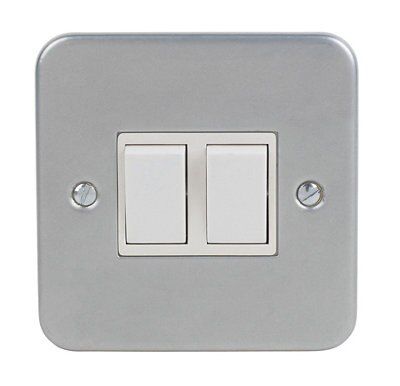 10A Grey Double 2 way Metal-clad switch with White inserts