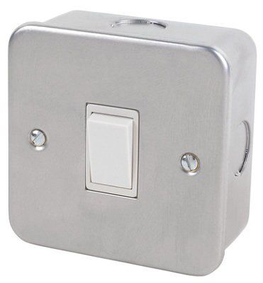 10A Grey Single 2 way Metal-clad switch with White inserts