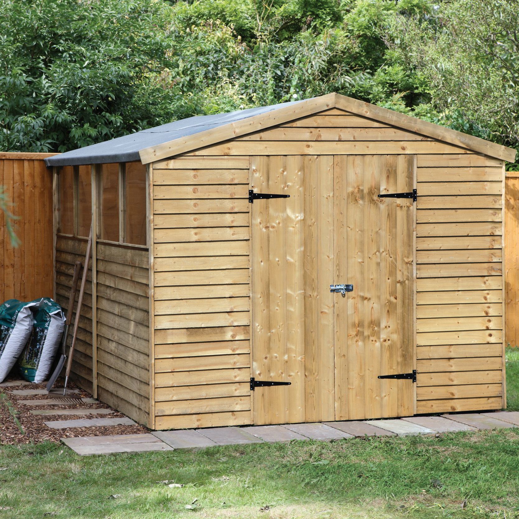10x8 larchlap apex roof overlap wooden shed with assembly