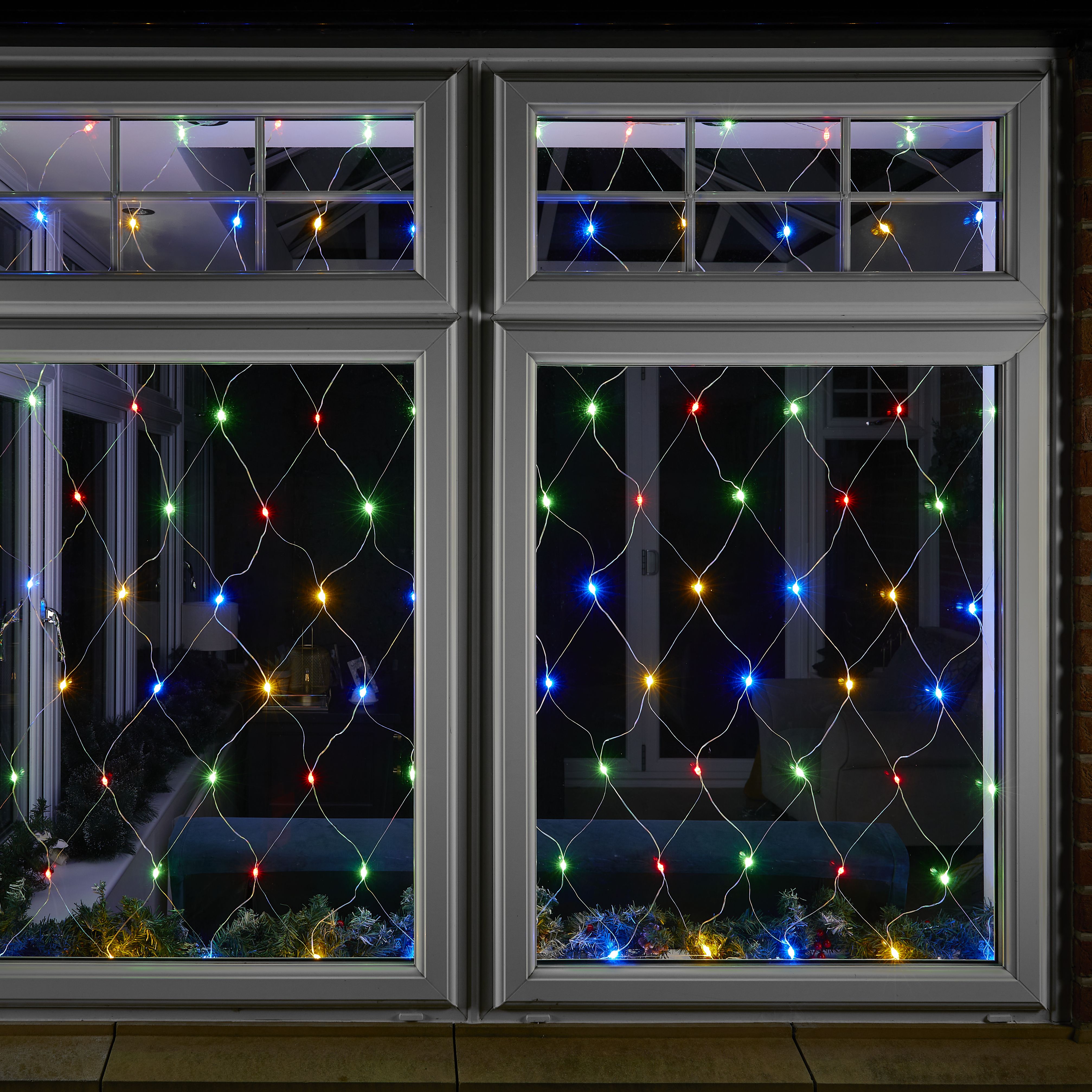 120 Multicolour LED Net light With timer Clear cable
