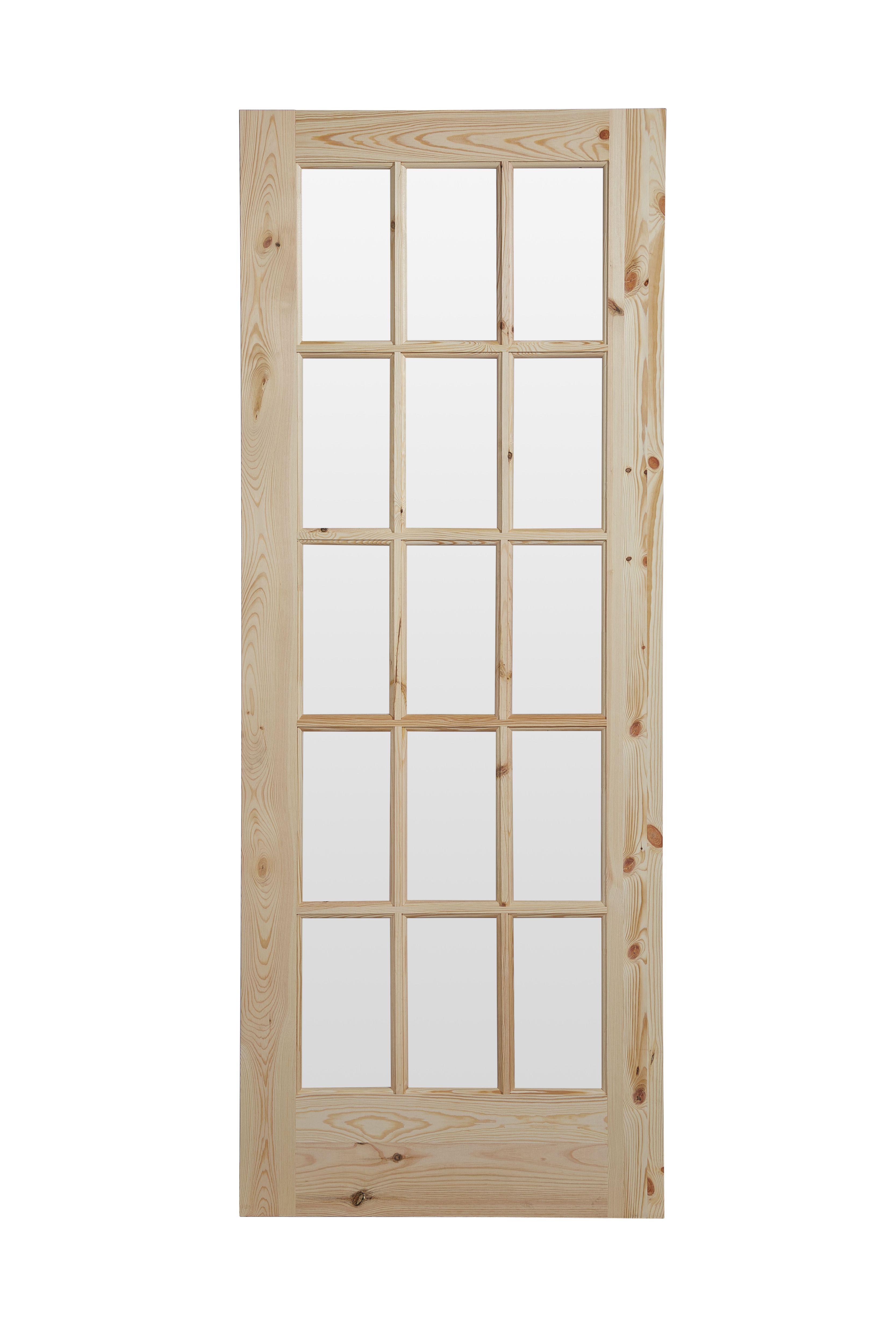 15 Lite Clear Glazed Traditional Internal Knotty pine Door, (H)1981mm (W)838mm (T)35mm