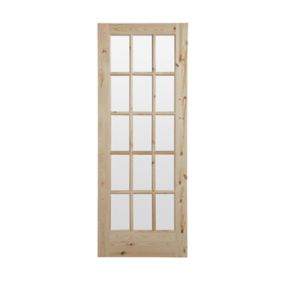 15 Lite Clear Glazed Traditional Internal Knotty pine Door, (H)1981mm (W)838mm (T)35mm