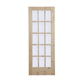 15 Lite Obscure Glazed Traditional Internal Knotty pine Door, (H)1981mm (W)838mm (T)35mm