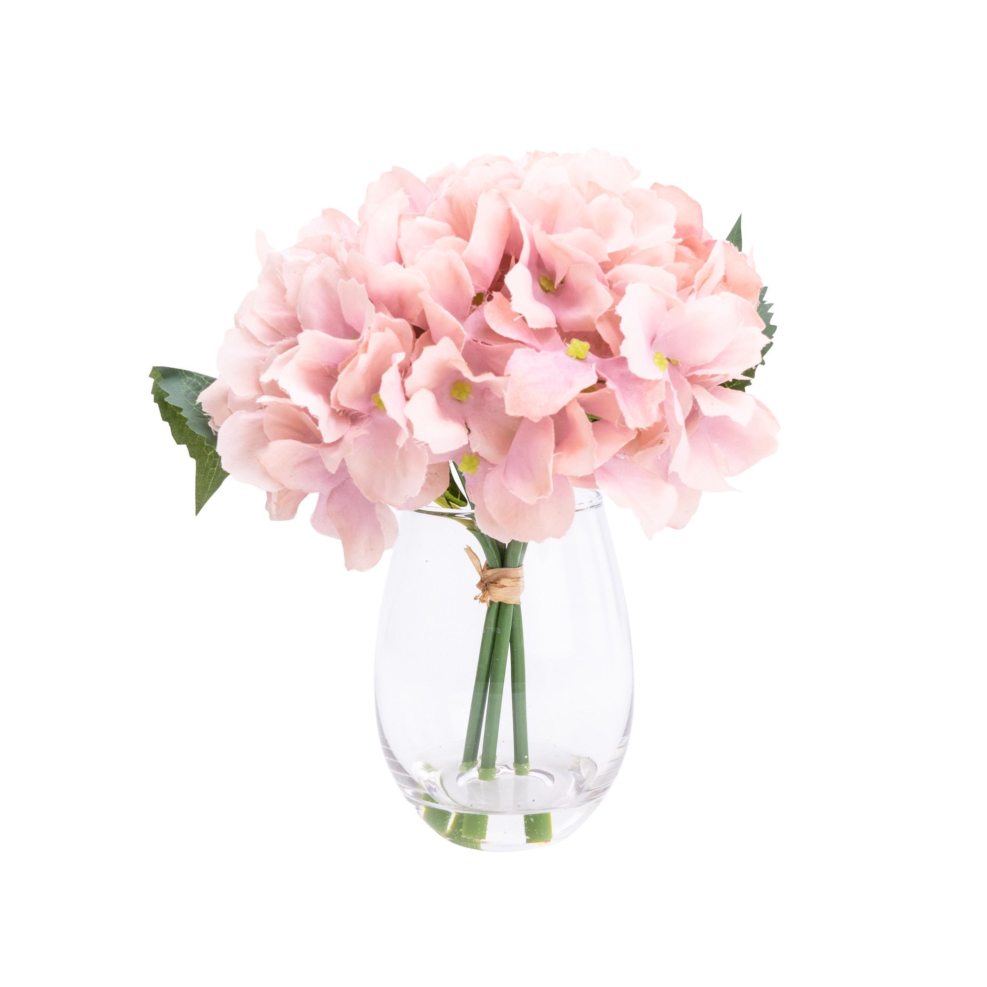 17cm Pink Hydrangeas Artificial plant in Clear Glass Vase DIY at B&Q