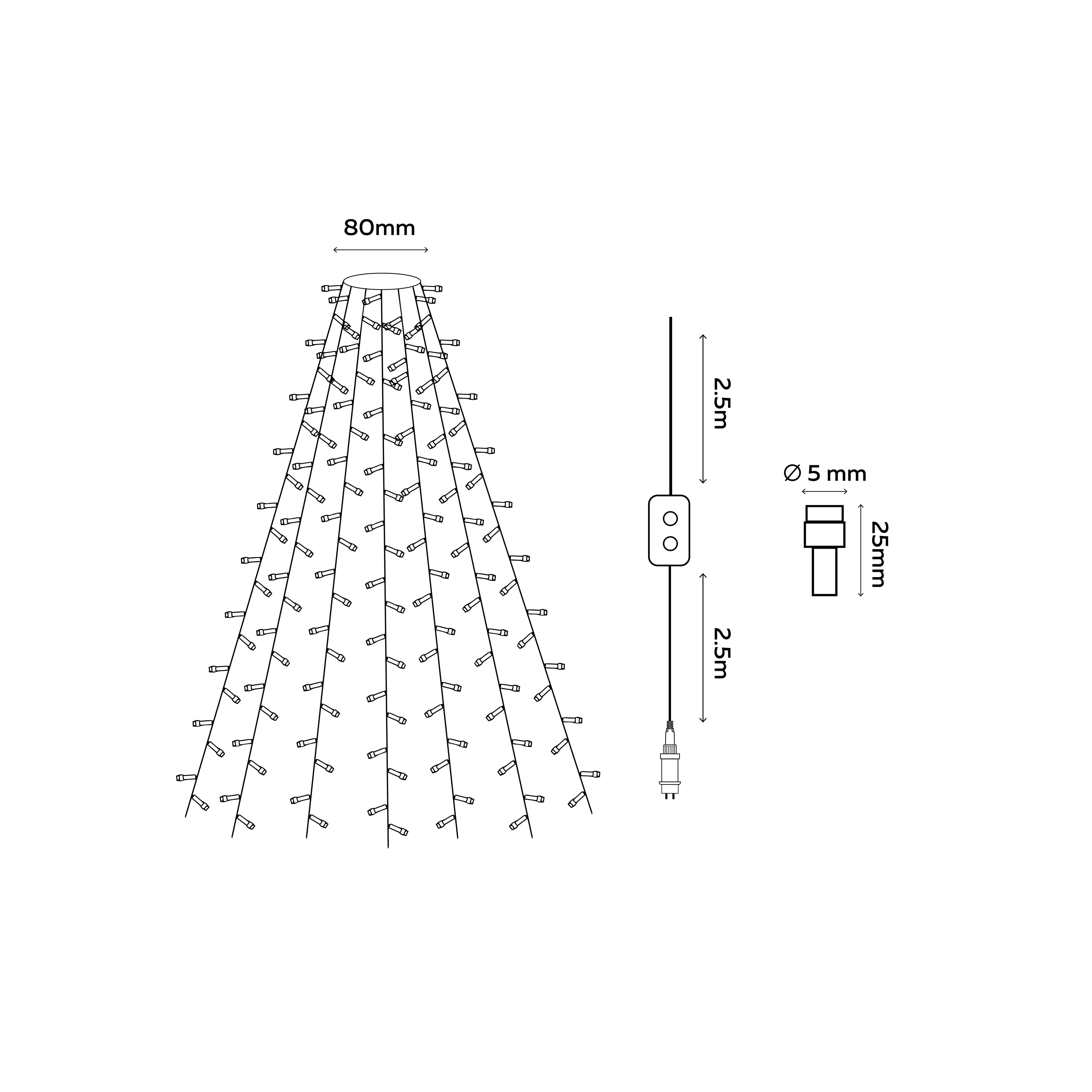 180 RGB Smart cone LED String lights Green cable