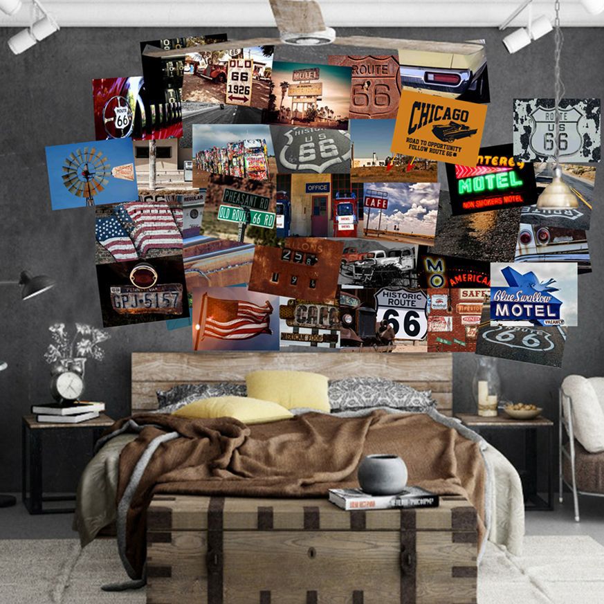 1wall Route 66 64 Piece Wallpaper Collage Diy At B Q