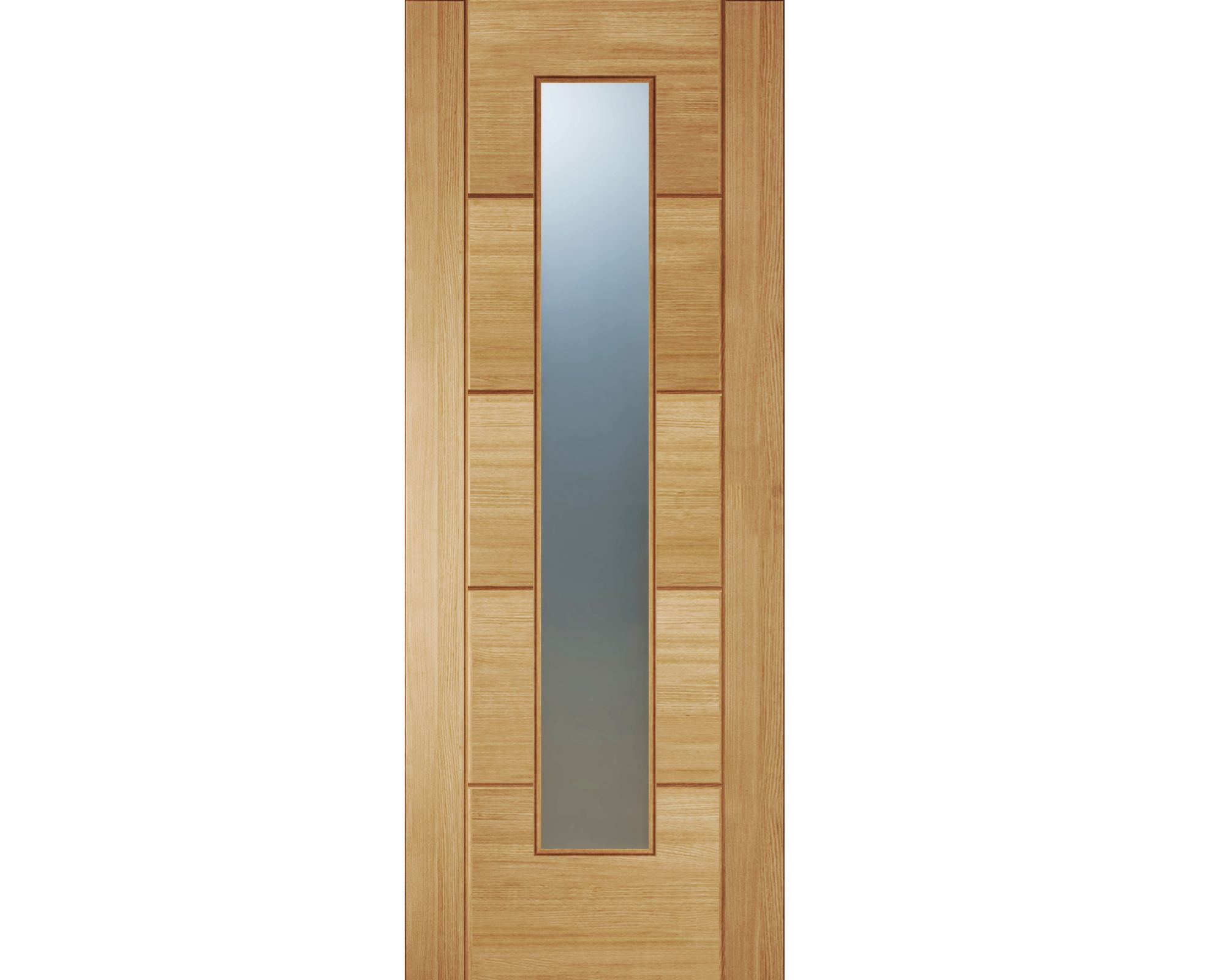 2 Lite Linear Clear Glazed Contemporary Oak veneer Internal Timber Door, (H)1981mm (W)762mm (T)35mm