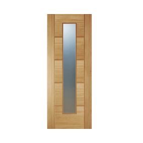 2 Lite Linear Clear Glazed Contemporary White oak veneer Internal Door, (H)1981mm (W)686mm (T)35mm