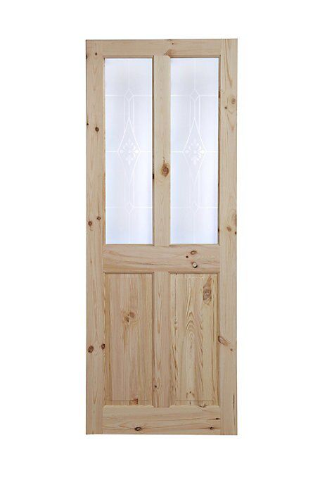 2 panel 2 Lite Bandon Obscure Glazed Victorian Internal Knotty pine Door, (H)2031mm (W)813mm (T)44mm