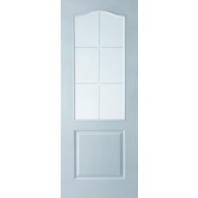 2 panel 6 Lite Etched Glazed Arched Pre-painted White Internal Door, (H)1981mm (W)838mm