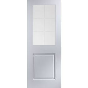 2 panel 6 Lite Etched Glazed Pre-painted White Internal Door, (H)1981mm (W)762mm