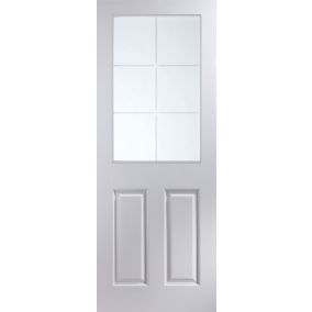 2 panel 6 Lite Etched Glazed Pre-painted White Internal Door, (H)1981mm (W)838mm