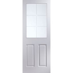2 panel 6 Lite Etched Glazed Pre-painted White Internal Door, (H)2040mm (W)726mm