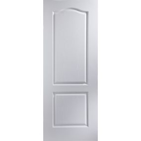 2 panel Arched Primed White Woodgrain effect LH & RH Internal Door, (H)1981mm (W)838mm (T)35mm
