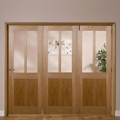2 panel Clear Glazed Timber Oak veneer Internal Folding Door set, (H)2035mm (W)2146mm