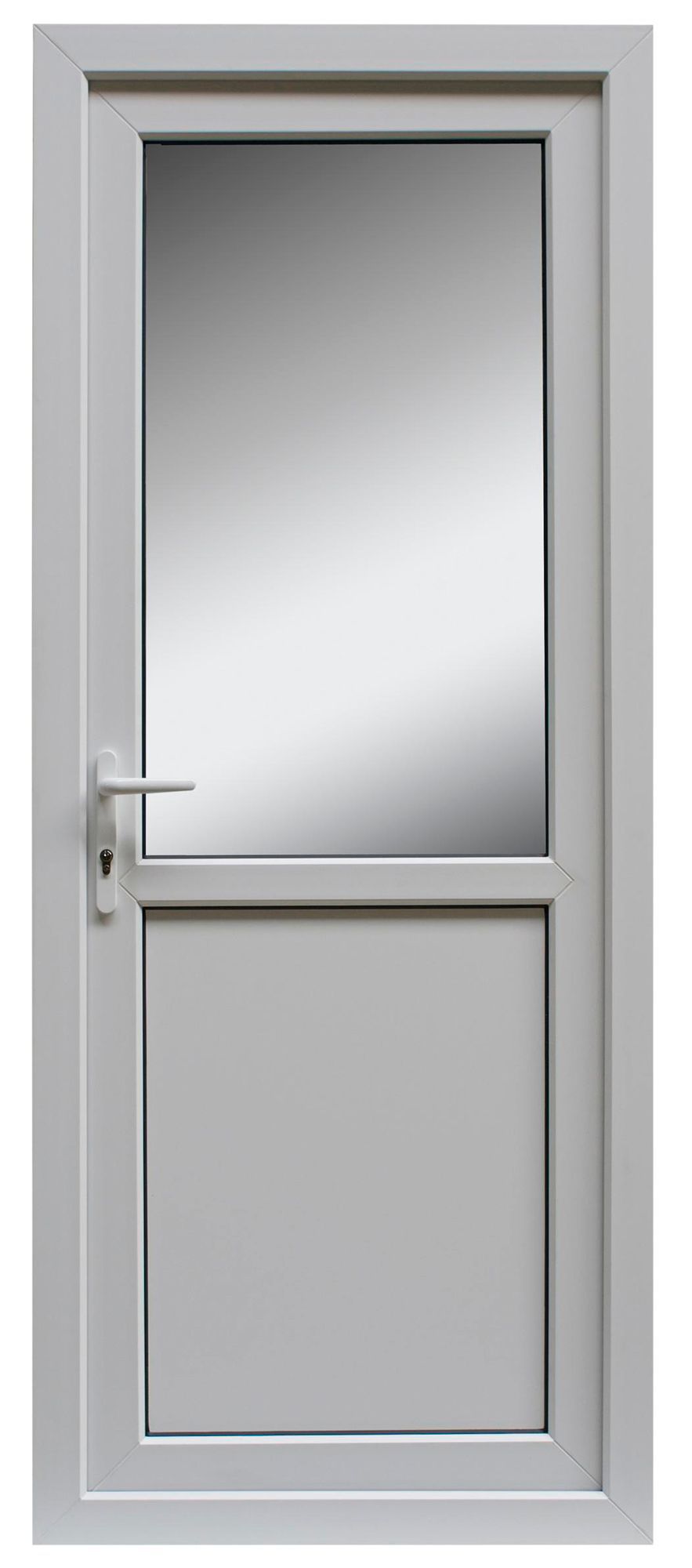 2 panel Frosted Glazed Industrial White RH External Back Door set, (H)2055mm (W)840mm