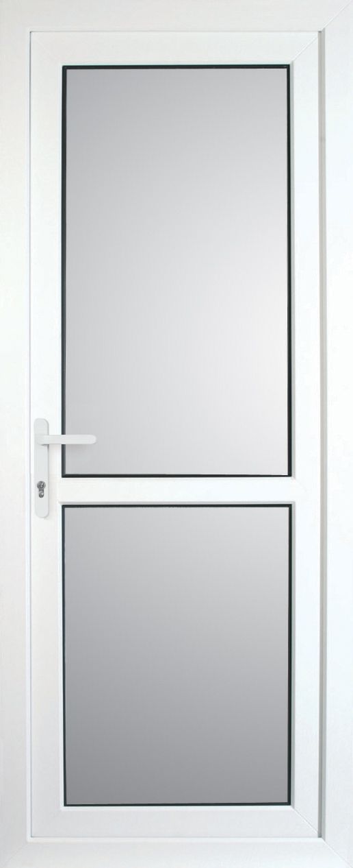 2 panel Frosted Glazed Industrial White RH External Back Door set, (H)2055mm (W)920mm