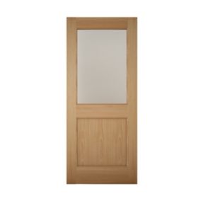 2 panel Glazed Wooden White oak veneer External Panel Back door, (H)2032mm (W)813mm