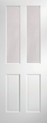 2 panel Patterned Glazed White Internal Softwood Door, (H)1981mm (W)762mm (T)35mm