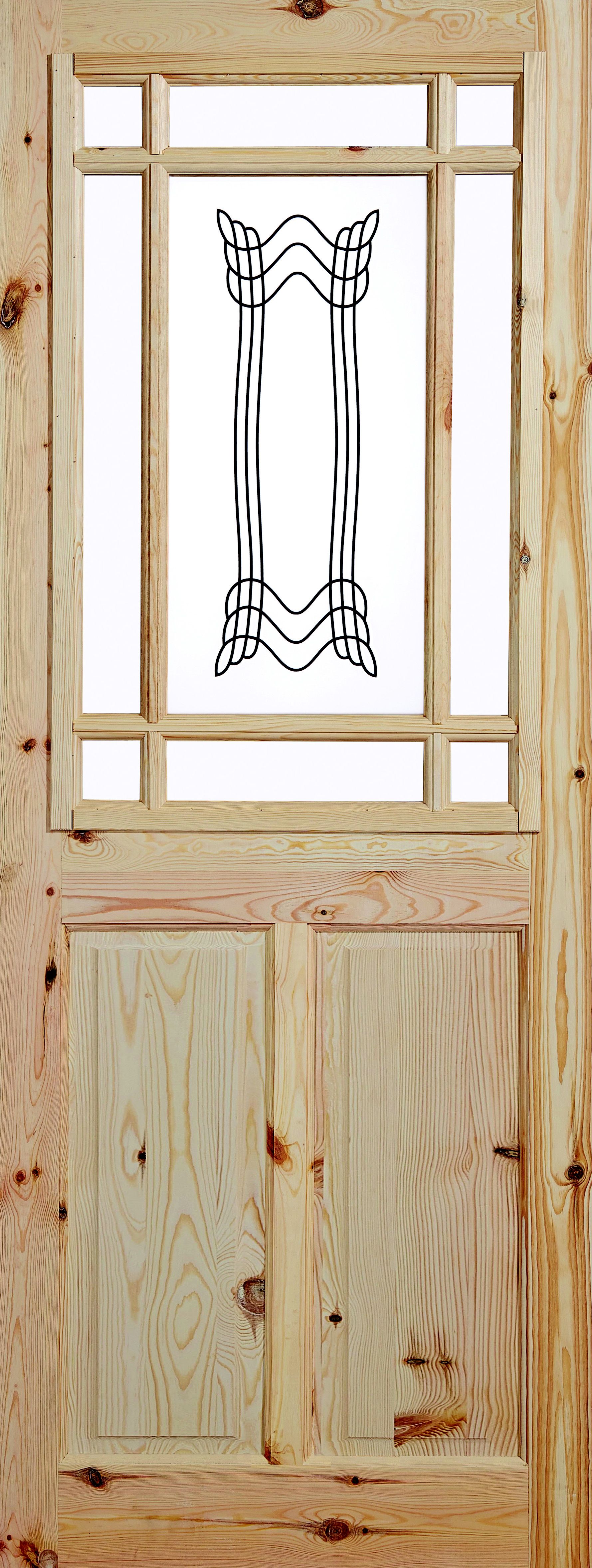 2 panel Screen-printed Glazed Contemporary Internal Knotty pine Door, (H)2032mm (W)813mm (T)35mm