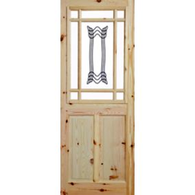 2 panel Screen-printed Glazed Contemporary Internal Knotty pine Door, (H)2032mm (W)813mm (T)35mm