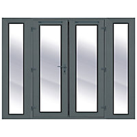 2 x 300mm sidelights Clear Glazed Grey uPVC External French Door set, (H)2090mm (W)2390mm