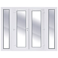 2 x 300mm sidelights Clear Glazed White uPVC External French Door set, (H)2090mm (W)2390mm