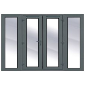 2 x 600mm sidelights Clear Glazed Grey uPVC External French Door set, (H)2090mm (W)2390mm