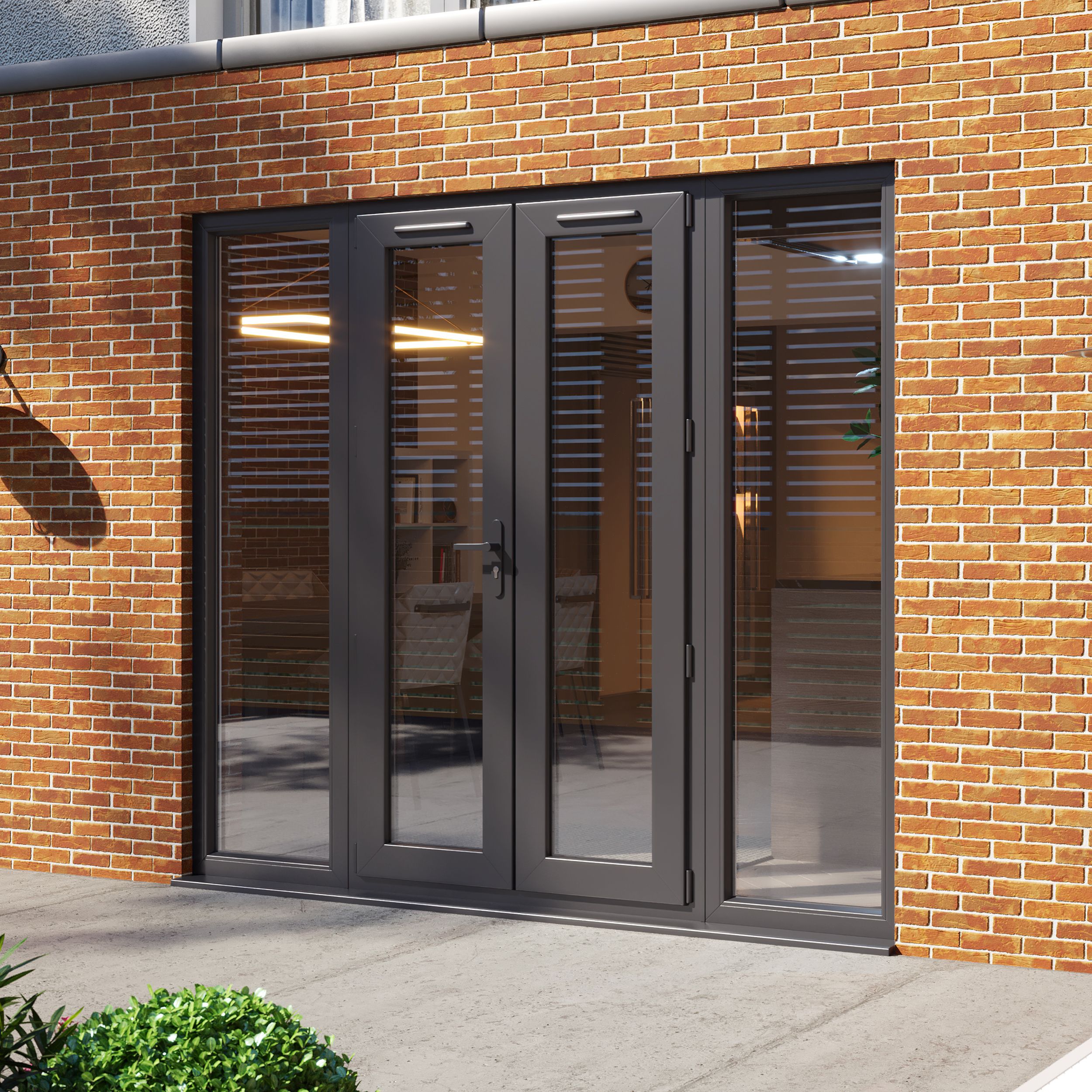 2 x 600mm sidelights Clear Glazed Grey uPVC French Door set with 4 panes, (H)2090mm (W)2390mm