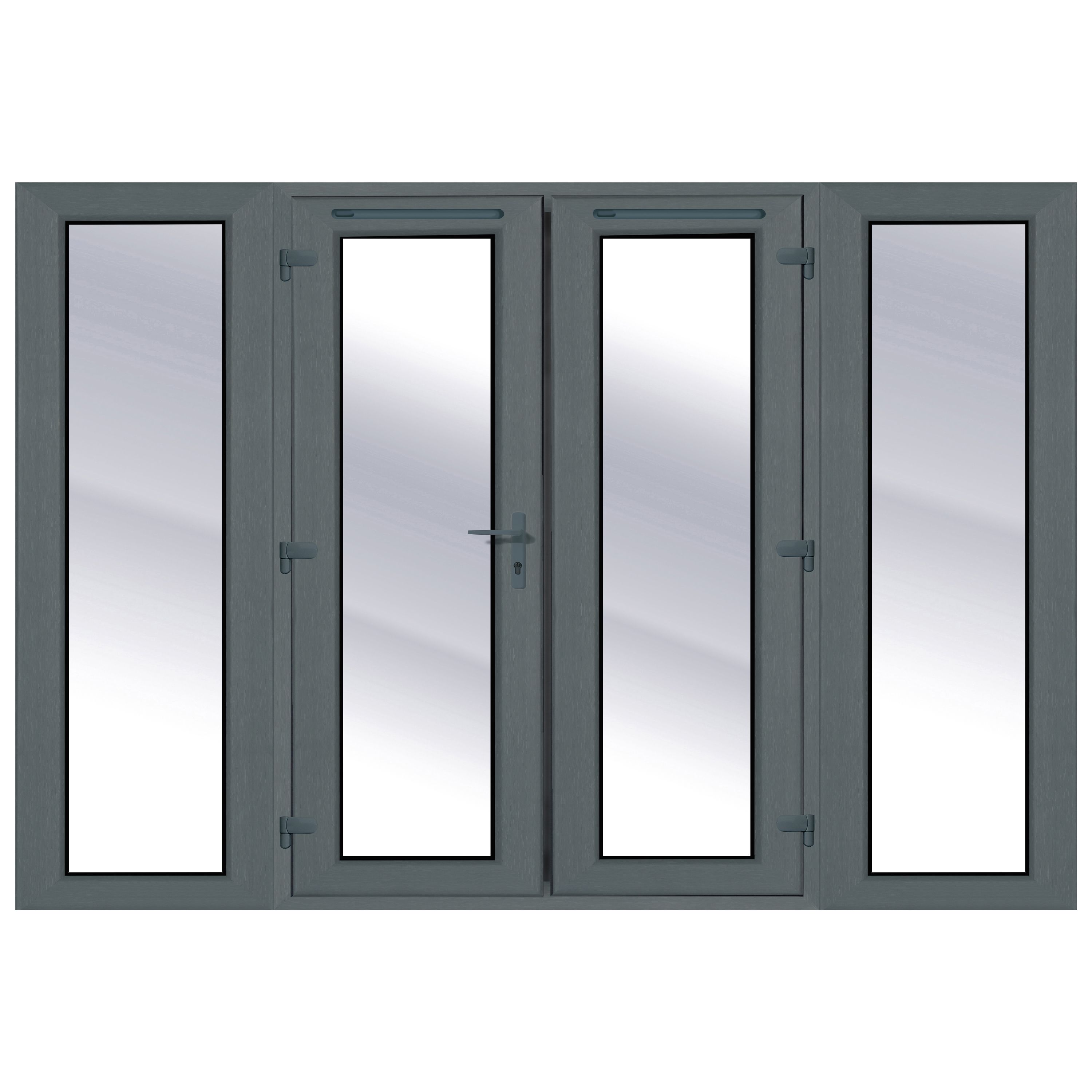 2 x 600mm sidelights Clear Glazed Grey uPVC French Door set with 4 panes, (H)2090mm (W)2390mm
