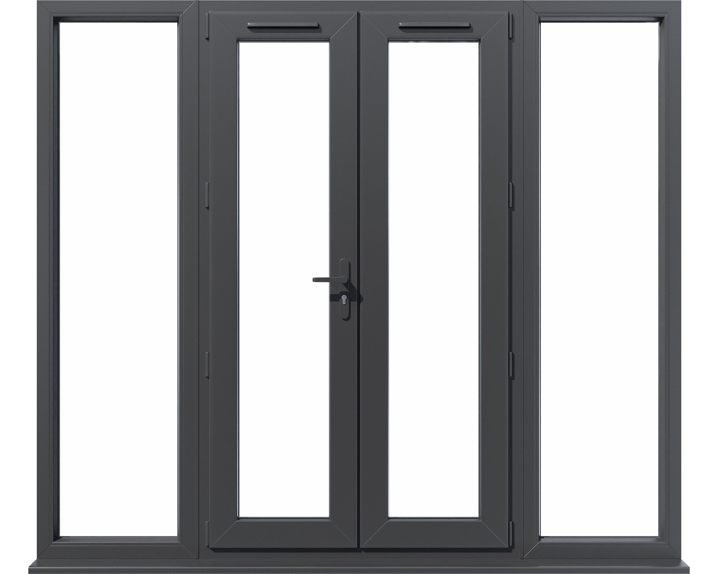 2 x 600mm sidelights Clear Glazed Grey uPVC French Door set with 4 panes, (H)2090mm (W)2390mm