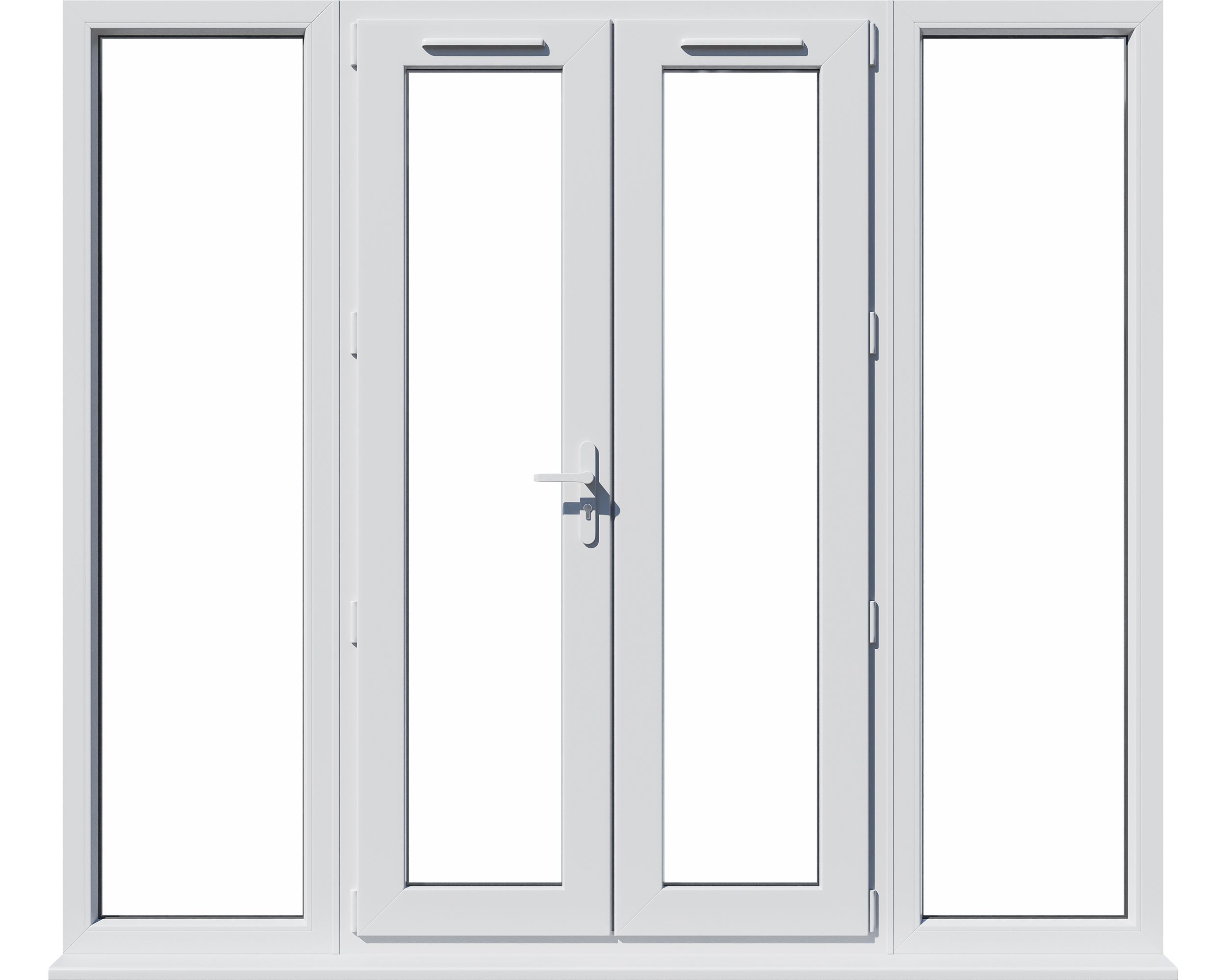 2 x 600mm sidelights Clear Glazed White uPVC French Door set with 4 panes, (H)2090mm (W)2390mm