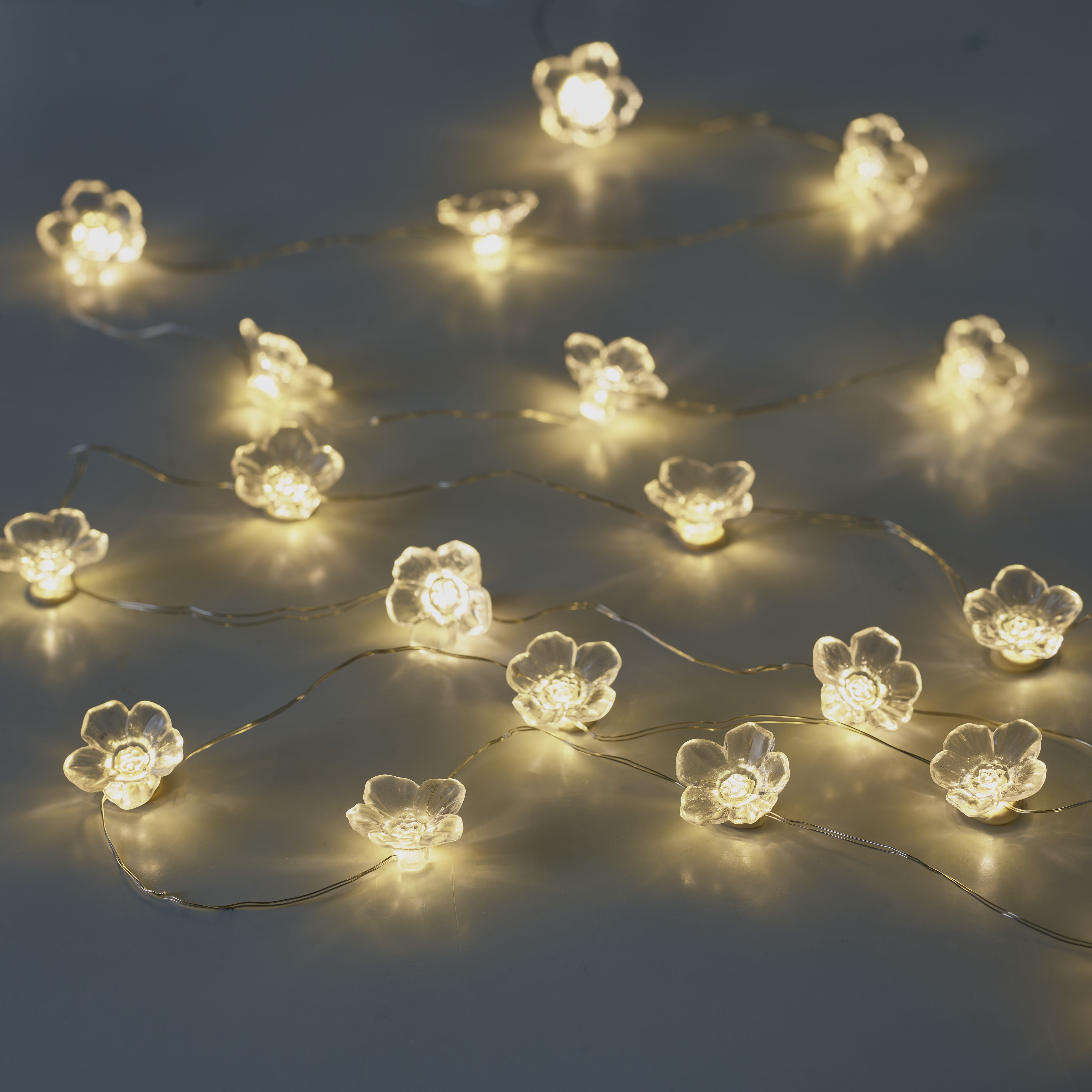 20 Warm white Flower LED String lights with 2.2m Silver cable - 4