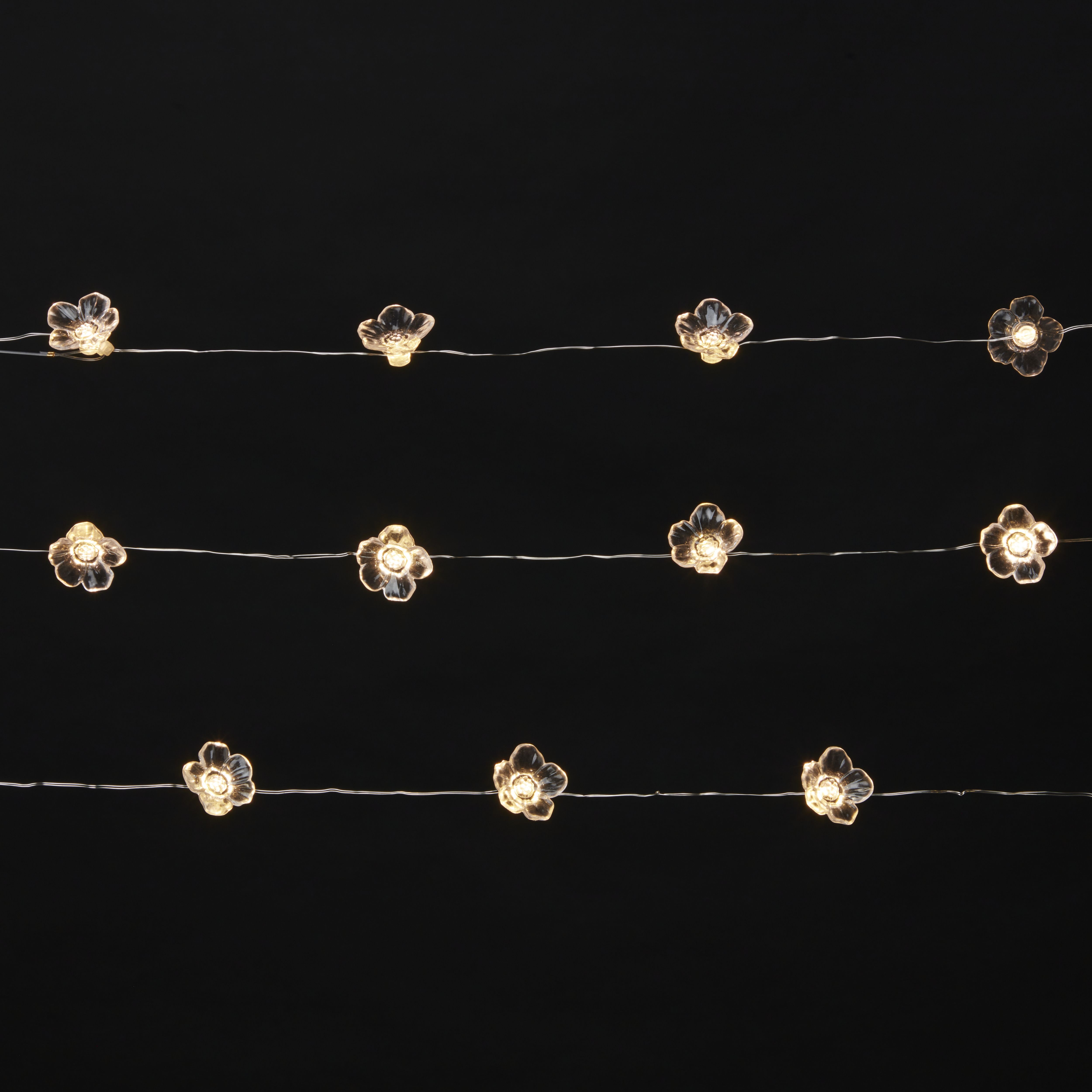 20 Warm white Flower LED String lights with 2.2m Silver cable